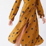Urban Outfitters Audrey Wrap Midi Dress XS Long-Sleeve Yellow Polka Dot Woven Photo 0