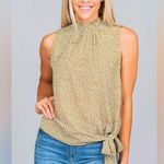 She & Sky Olive green and white mock neck tie side top size large Photo 0