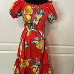 Flying Tomato  RED LEMON PRINT OFF THE SHOULDER MIDI SUMMER RESORT DRESS Photo 4