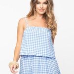 Unique Vintage NLT  Womens Retro Style Blue & White Gingham Crop Top S Photo 0