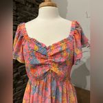 Meet Me In Santorini Smocked Bodice Floral Sleeve Mini Dress. Size Large Pink Photo 2