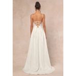 NWT Lulus Arabella White Jacquard Basque Waist Maxi Dress Wedding Cocktail Sz S Photo 3