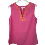 Lucy & Laurel  linen blouse large embroidered sleeveless tank top pink orange Photo 0