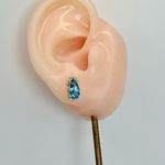 NWOT 9K Yellow Solid Gold 2.825ct Blue Topaz Pear Cut/0.04ct Diamonds Earrings Photo 8