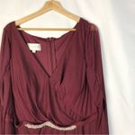 Azazie  Red Surplice Neckline Embellished Belt Long Sleeve Maxi Formal Gown 22 Photo 2