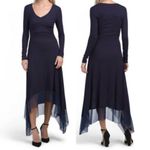 Carmen Marc Valvo  Mulberry Jersey Dress Asymmetrical Mesh Trim Medium Photo 1