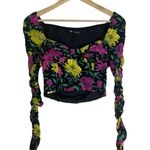 ZARA Floral Crop Top Womens XS Black Ruched Sweetheart Neck Feminine Cottagecore Photo 1