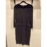 Eileen Fisher Overlay Long Sleeve Knee length sheath Dress Black 3/4 Sleeves S Photo 1