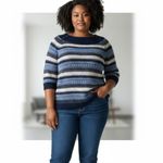 Westport Blue & Navy Striped Knit Sweater with Button Shoulder Detail – 3/4 Sleeve Photo 1