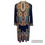 London Times  Stained Glass Baroque Shift Skimmer Dress Size 12 Navy Colorful Photo 3