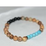 Source Unknown Wellness/Health Jasper Black Agate Faux Turquoise Beads 5" Stretch Bracelet Photo 1