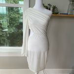 Simplee Apparel Simplee Ivory Cream Velvet One Shoulder Cut Out Mini Party Holiday Dress Small Photo 3