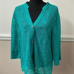 Rebecca Malone Lace Teal Button Up Jacket Photo 0