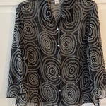 NICOLA Black White Chain Link Sheer Blouse Top XL Long Sleeve Button Up Photo 0