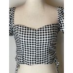 Likely Shirt Women Small Black White Gingham Cavanaugh Puff Sleeve Crop Peasant Photo 6