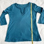 Loft  Beaded Split-Neck Tunic Womens Size M Teal Boho Western Coastal Cowgirl Top Photo 6