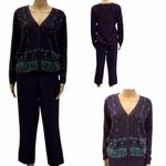 Vintage Koret Wool Blend Purple Cardigan and Pants Set Petite 4 Size 4P Photo 1