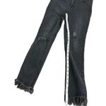 Free People  Black Denim Jeans Size 28 Frayed Hem Distressed Stretch Photo 5
