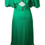 Sandro  Falbala Green Puff Sleeve Midi Dress S | Cutout Ruffle Hem Rainbow Jewel Photo 1