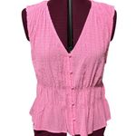 Sanctuary Button Front Featherweight Blouse Shirred Top Strawberry Ice NWT Large Photo 2