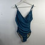 Shape Fx  Sz 10 Swimsuit Teal Tummy Smoothing Wrap Look Ruched No Wire One Piece Photo 1