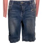 Y2k blue low rise bermuda denim shorts with bedazzled and studded details Size 12 Photo 1