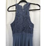 Lulus  Dress Womens Small Navy Blue Lace Bodice Chiffon Maxi Formal Evening Gown Photo 6