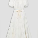 Ulla Johnson  Off-White Ecru Olina Pleated Cotton-Poplin Midi Dress Photo 2