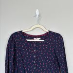 BODEN Kara Shooting Stars Blouse Navy Red Smocked Sleeves Button Front Size 10 Blue Photo 3