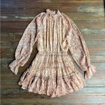 Fate Paisley Print Boho Tiered Ruffle Mock Neck Mini Dress Sz Small 🧡🍄 Brown Photo 6