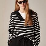 J.Crew Heritage Terry Quarter-zip Sweatshirt Perfect Black Stripe Photo 0