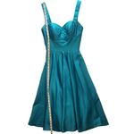 Unique Vintage Rare Sold Out Turquoise Satin Happily Ever After Pleated Swing Dress size XS Photo 4