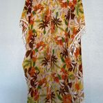 The Room Mates Tropical Flower Print Kimono medium cardigan short sleeve hem tassel Photo 4