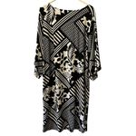 Chico's Chico’s Womens Emma Dress Size 2 US Medium Black White Geo Floral Elbow Sleeve Photo 1