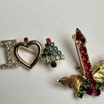 Rhinestone Christmas Gold Tone Multi Color Brooch Pin Candle /I Love Christmas Photo 1