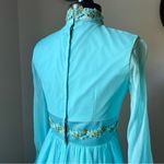 VINTAGE 1960s mod gown in teal with floral ribbon and chiffon Size 0 Photo 5