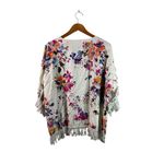 Umgee Kitschy Wearable Art Paint Splatter Colorful Women’s Floral Fringe Kimono Photo 7