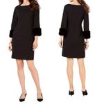 Alfani Faux Fur Trimmed Shift Dress Black 8 Photo 1