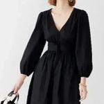 J.Crew  Black V-neck‎ Puff Sleeve Cotton Poplin Mini Dress Size 2 Photo 0