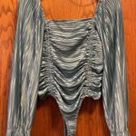 Lulus Teal Pleated Long Sleeve Ruched Bodysuit Photo 3