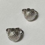 Trifari Crown Small Textured Silver Tone Clip On Earrings Signed Photo 0