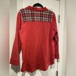 Denim & Co Red Cotton Stretch Collared Plaid Detail Quarter Zip Pullover Size L Size L Photo 5