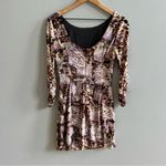 Alberto Makali  Velvet Ruched Mini Dress Leopard Print Long Sleeve Size Small Photo 4