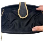 Black & Gold Hard Shell Embroidered Shoulder Bag Cross Body Purse & Chain Strap Photo 7