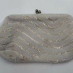 Vintage Unbranded Ivory Beaded Silver Clutch Evening Bag Small Dainty Photo 0