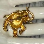 Vintage Gold Tone Elephant Brooch โ Trunk Up, Pearl Saddle, Red Stone Eye, 1.25โ Photo 2