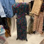 Beautiful teal floral paisley vintage flowy pleated skirt drop waist dress 80’s Blue Photo 9