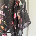 Sherosa Women's Floral Print Sheer Chiffon Loose Kimono Cardigan OSFM Black Photo 4