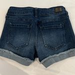 women size 0 24 dark blue jeans shorts folded hem stretchy distressed streetwear Photo 4