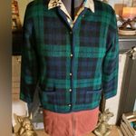 kim rogers Vintage Plaid Navy Green Black 90’s Dark Academia Pockets Gold Buttons Cardigan Photo 8